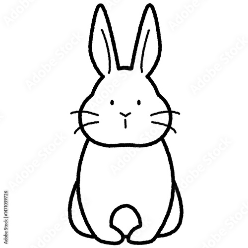ウサギのゆるい白黒イラスト