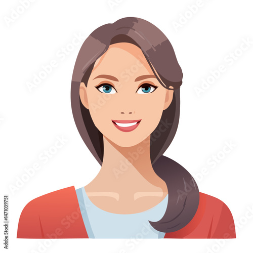 Flat Vector. Portrait of only one Woman. Simple Background.