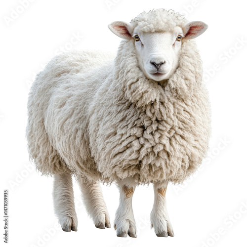Isolated ovine portrait showcasing pristine wool texture against a stark backdrop