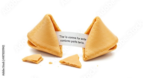 A single fortune cookie cracked open on a white background