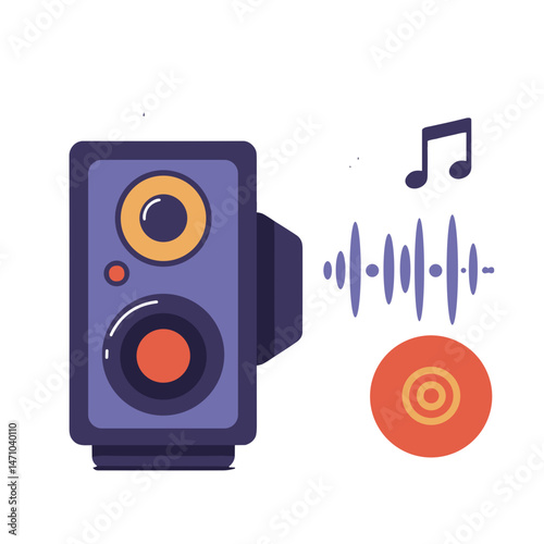 Audio speaker with sound waves and music notes  