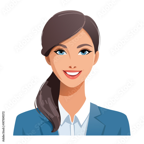 Flat Vector. Portrait of only one Woman. Simple Background.