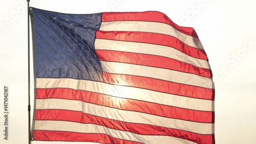Waving american flag against sunset national symbol outdoor scenic view patriotism bright colors freedom concept