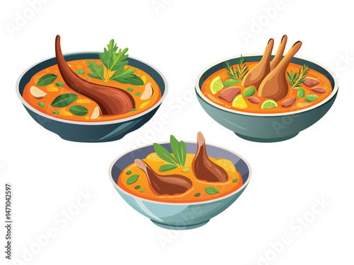vector illustration of a Kangaroo Tail Stew (Traditional Indigenous Dish Using Kangaroo Tail)