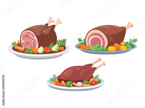 vector illustration of a Lamb Roast (Slow-Cooked Lamb with Vegetables and Gravy)