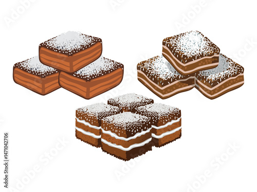 vector illustration of a Lamingtons (Sponge Cake Covered in Chocolate and Coconut)