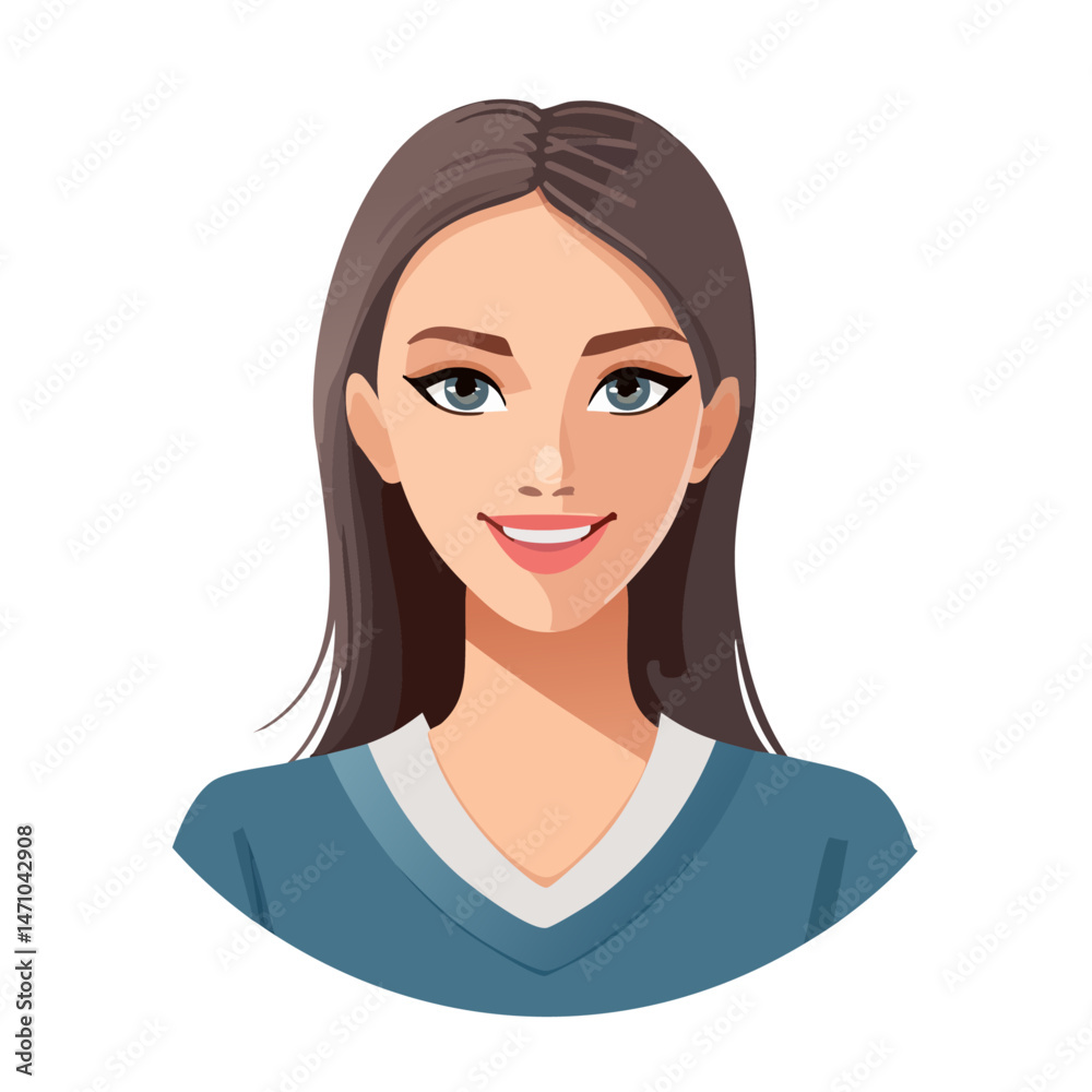 Flat Vector. Portrait of only one Woman. Simple Background. Flat Vector. Portrait of only one Woman. Simple Background.