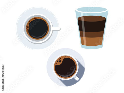 vector illustration of a Long Black (Double Shot of Espresso with Hot Water)