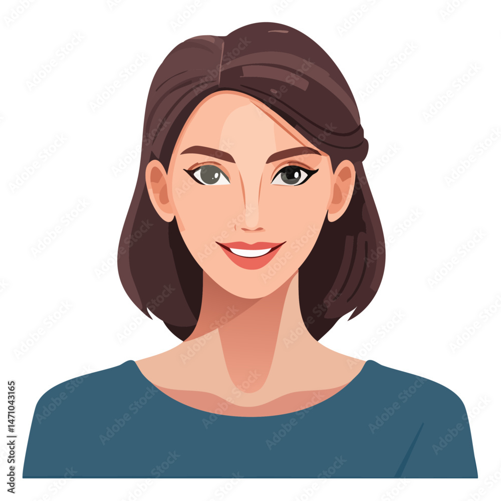 Fototapeta premium Flat Vector. Portrait of only one Woman. Simple Background.