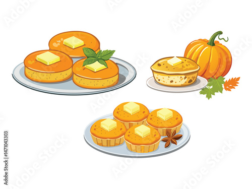 vector illustration of a Pumpkin Scones (Scones Made with Pumpkin, Served with Butter)