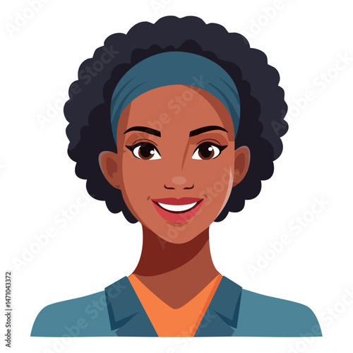 Flat Vector. Portrait of only one Woman. Simple Background.