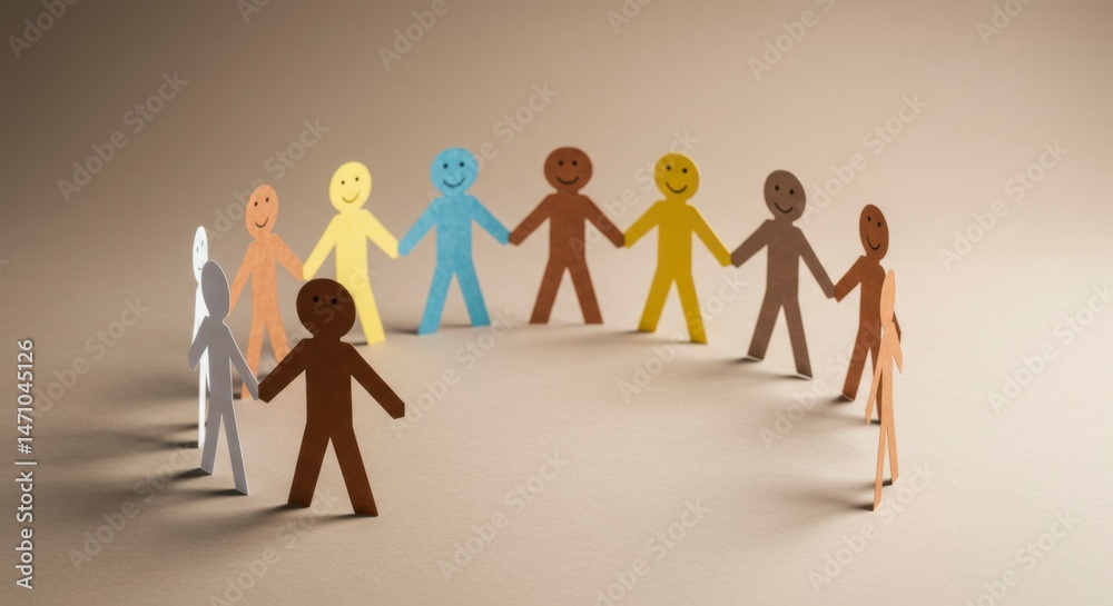Diverse paper figures holding hands in a circle Diverse paper figures holding hands in a circle