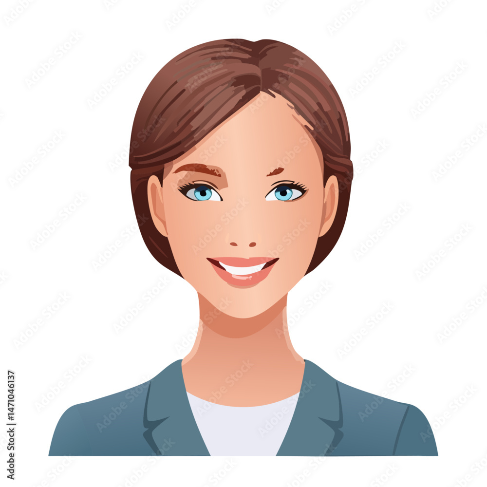 Flat Vector. Portrait of only one Woman. Simple Background. Flat Vector. Portrait of only one Woman. Simple Background.