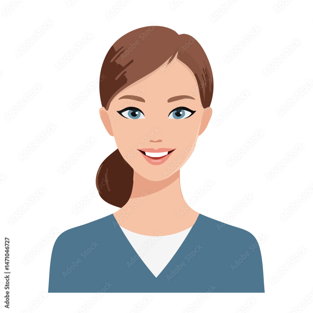 Flat Vector. Portrait of only one Woman. Simple Background. Flat Vector. Portrait of only one Woman. Simple Background.
