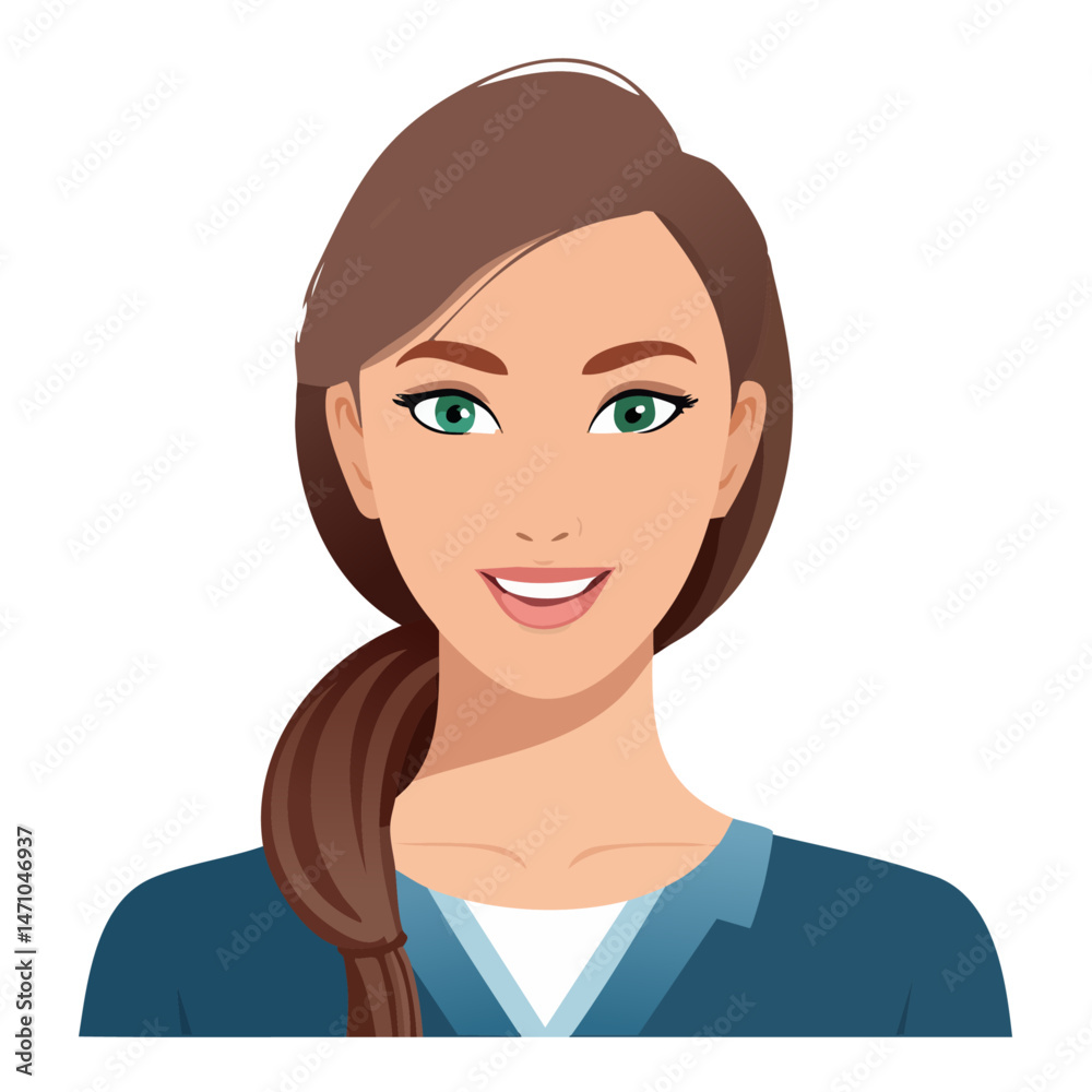Flat Vector. Portrait of only one Woman. Simple Background. Flat Vector. Portrait of only one Woman. Simple Background.