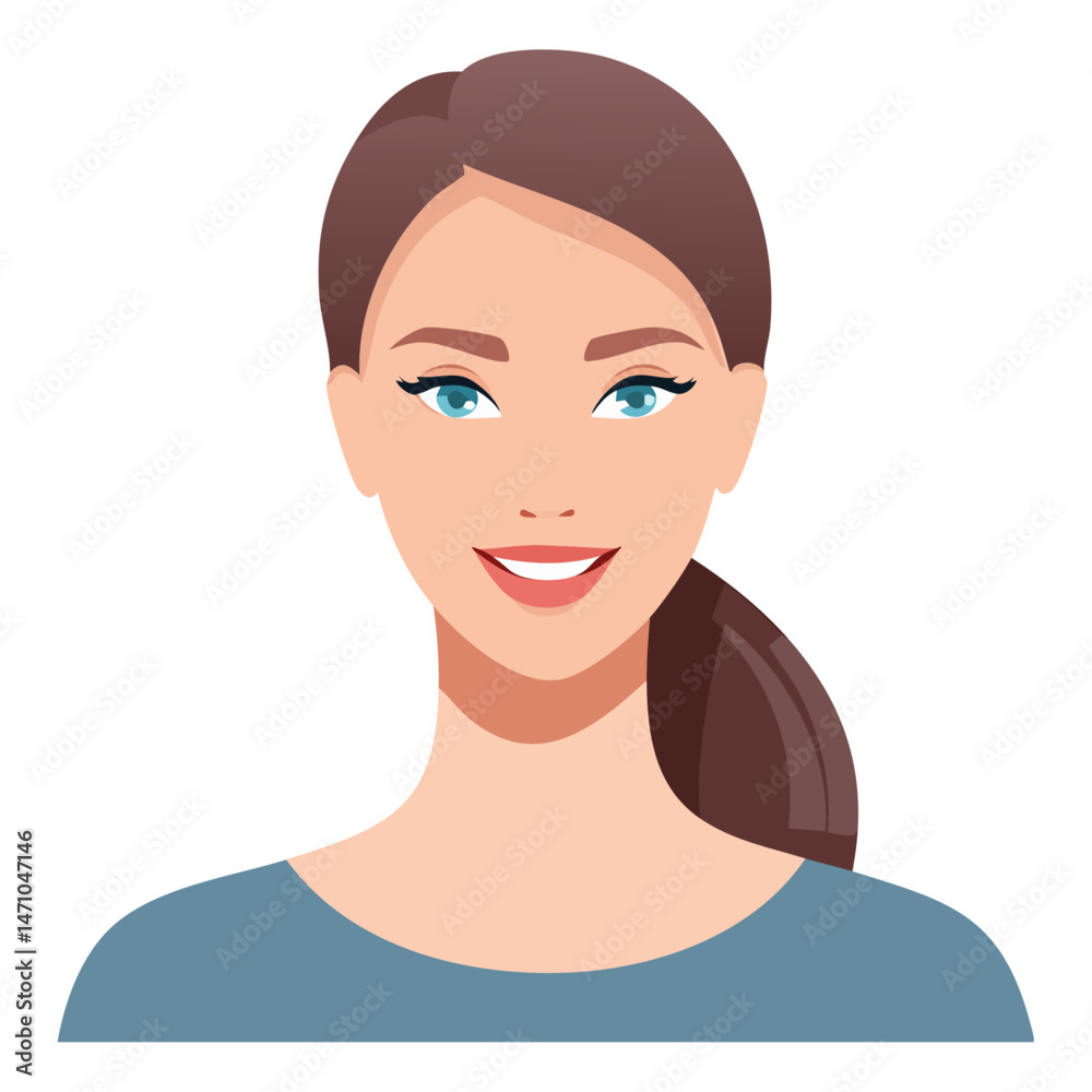Flat Vector. Portrait of only one Woman. Simple Background. Flat Vector. Portrait of only one Woman. Simple Background.
