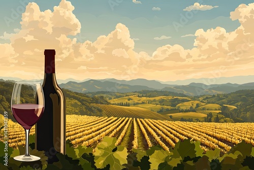 Flat design of vineyard hill landscape background vector illustration