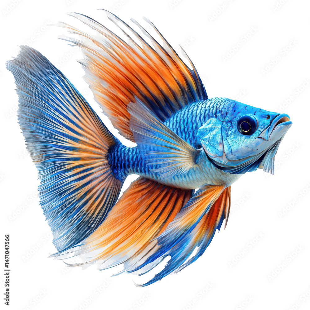 Fototapeta premium Elegant ornamental betta fish with flowing fins isolated for artistic creations