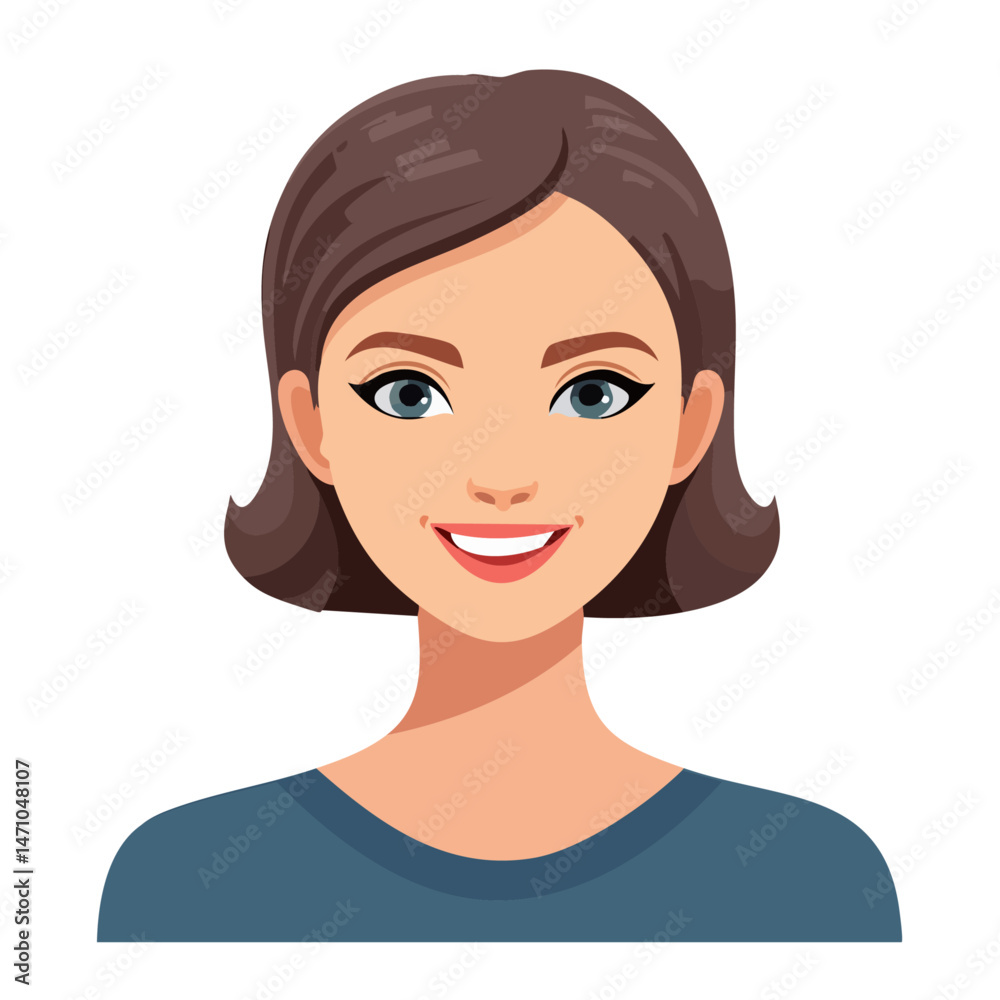 Flat Vector. Portrait of only one Woman. Simple Background. Flat Vector. Portrait of only one Woman. Simple Background.
