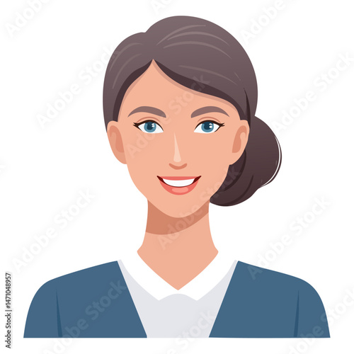 Flat Vector. Portrait of only one Woman. Simple Background.