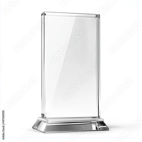 empty glass trophy mockup clear acrylic award design template for a transparent crystal prize plate.