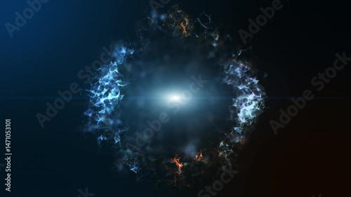 Abstract Energy Ring motion graphic element. Particle light beam flowing. 3D render 60 fps.