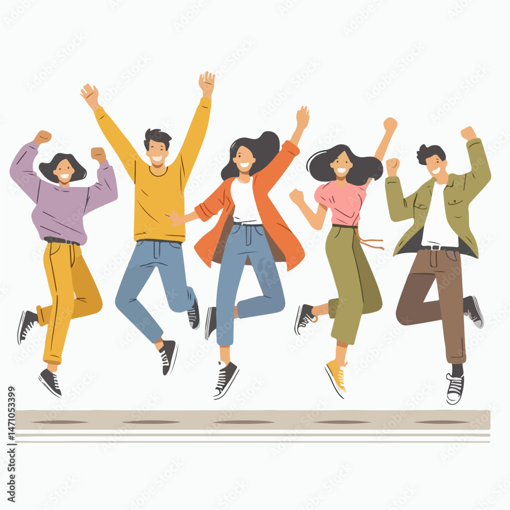 Obraz premium four teenagers jumping to touch the sky