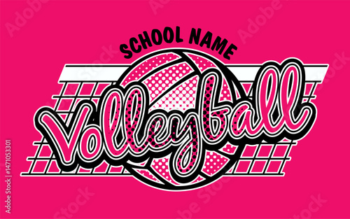 volleyball team design with ball and net for school, college or league sports
