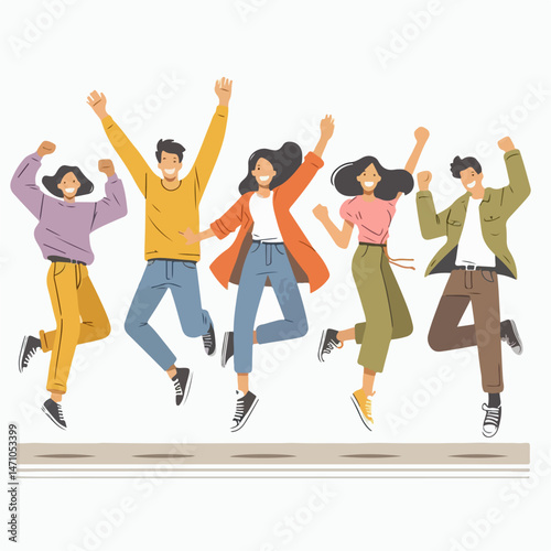 four teenagers jumping to touch the sky