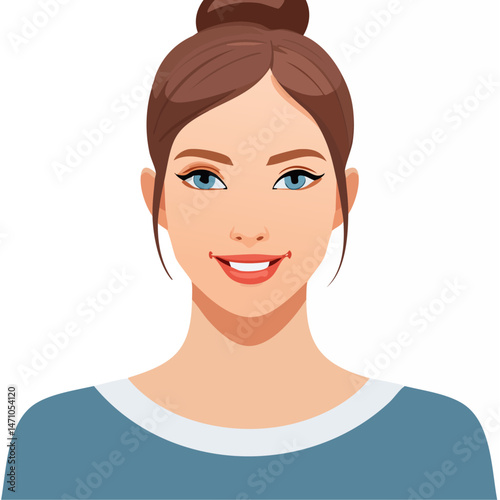 Flat Vector. Portrait of only one Woman. Simple Background.