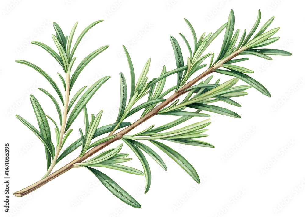 Fototapeta premium Detailed Botanical Illustration of Fresh Rosemary Herb - Hand-Drawn Herbal Art