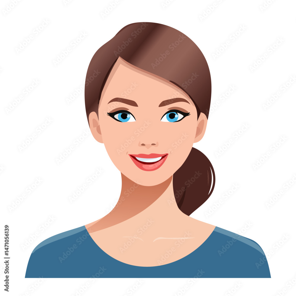 Flat Vector. Portrait of only one Woman. Simple Background. Flat Vector. Portrait of only one Woman. Simple Background.