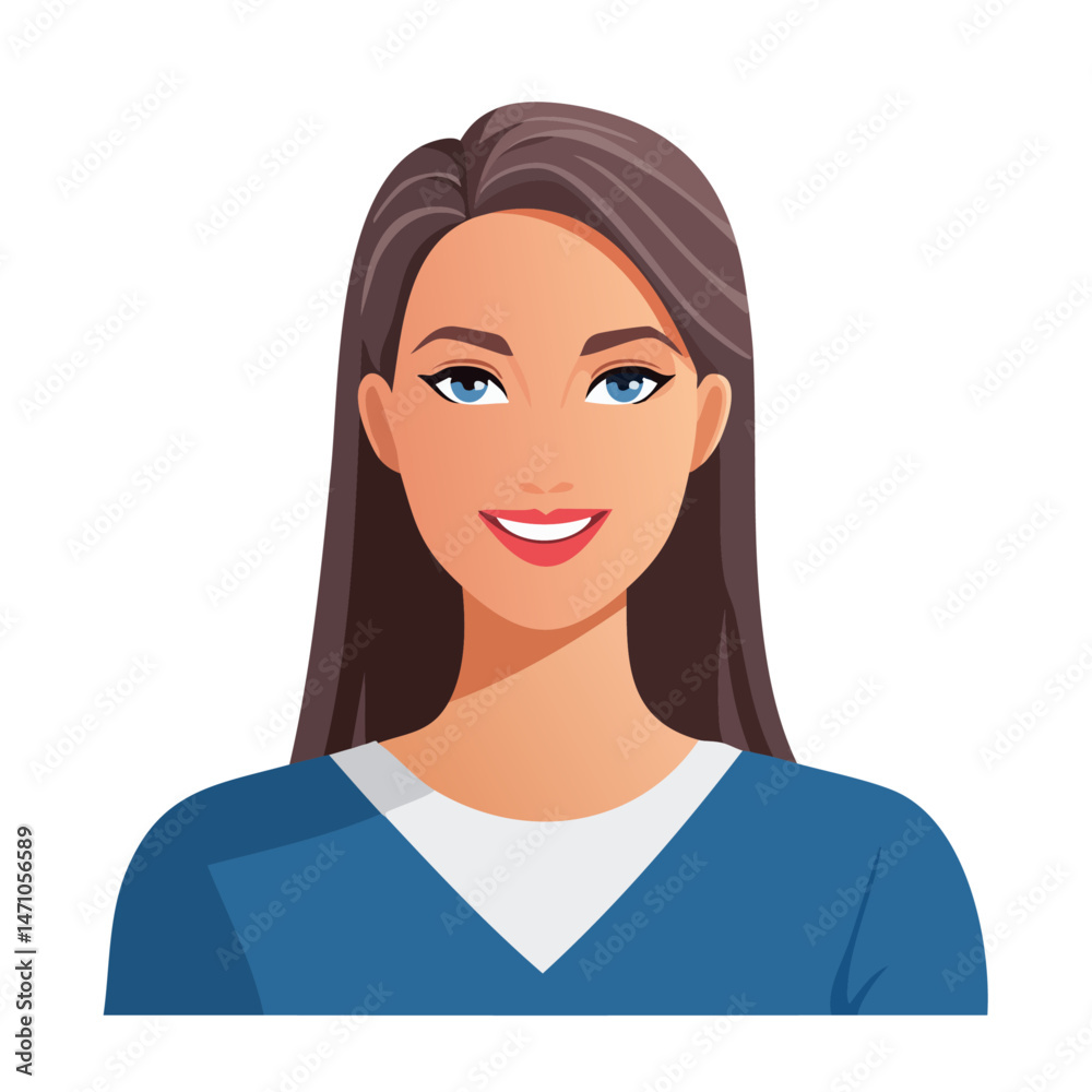Flat Vector. Portrait of only one Woman. Simple Background. Flat Vector. Portrait of only one Woman. Simple Background.