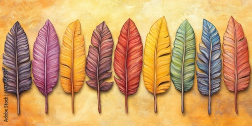Row of Colorful Feathers