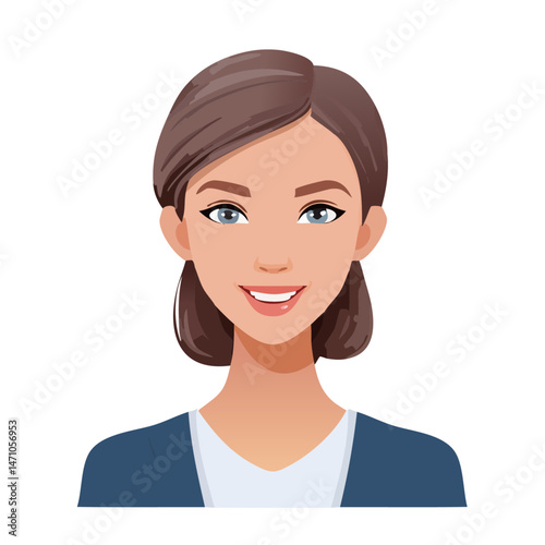Flat Vector. Portrait of only one Woman. Simple Background.