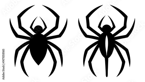 Flat and Minimal spider icon design, black silhouette vector illustration on white background