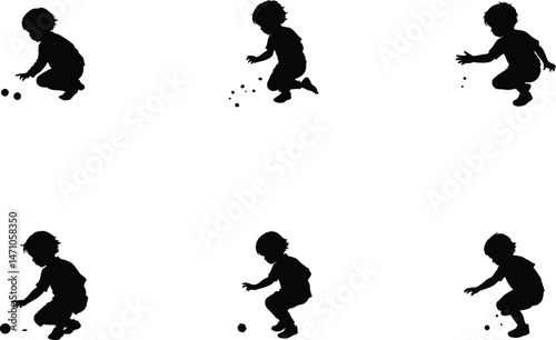 Silhouette Kid Playing, Active Child Pose Illustration, Joyful Movement Outline, Childhood Fun Art
