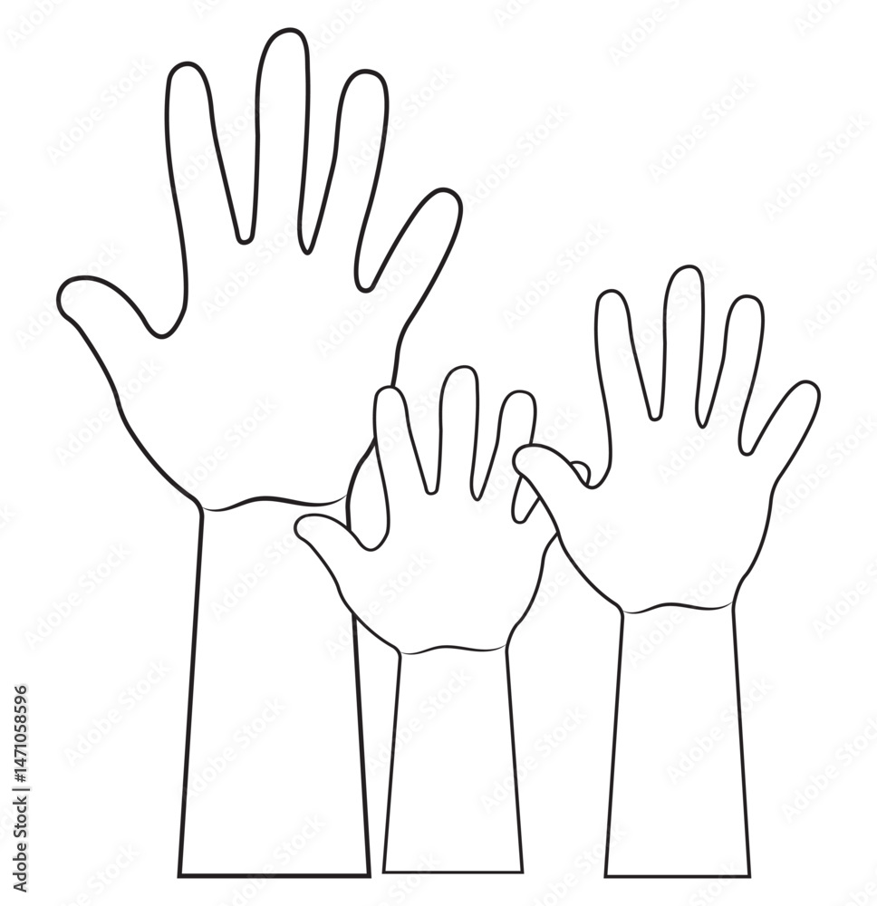 Obraz premium raised hands icon sign vector logo for web ui . 