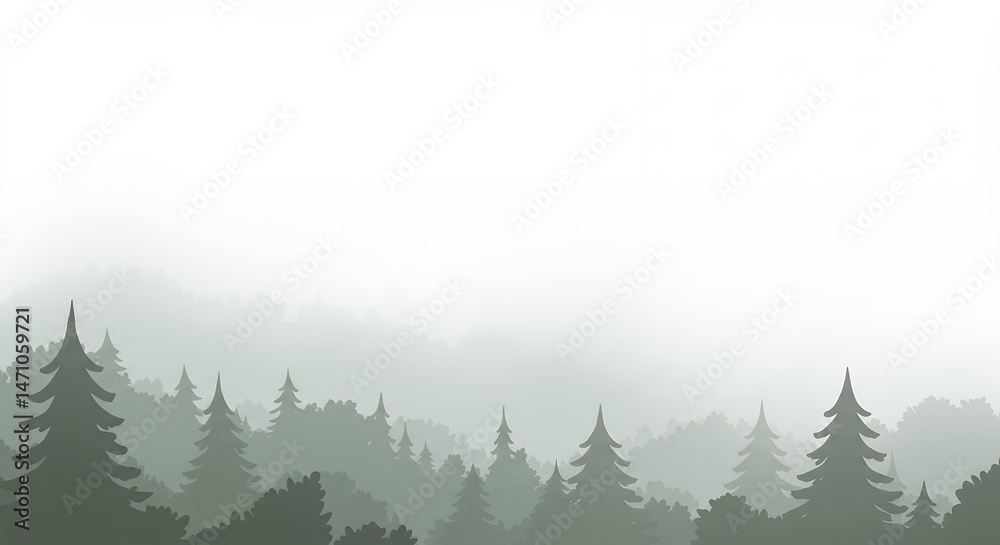 Fototapeta premium Forest silhouette illustration with dense fog in a landscape scene for backgrounds and design projects