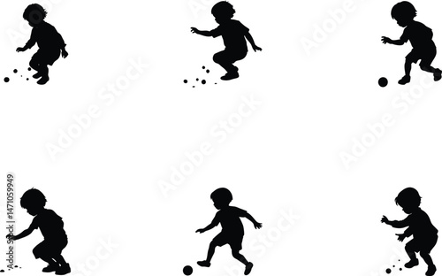 Silhouette Kid Playing, Active Child Pose Illustration, Joyful Movement Outline, Childhood Fun Art