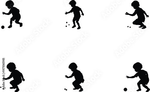 Silhouette Kid Playing, Active Child Pose Illustration, Joyful Movement Outline, Childhood Fun Art
