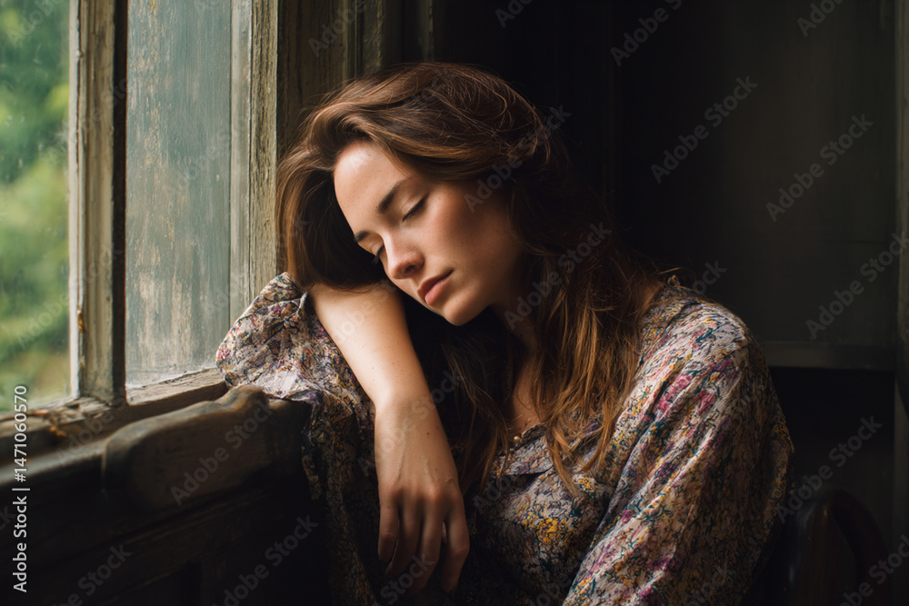 Fototapeta premium Woman Exhibiting Fatigue in Bright Sunlight