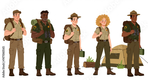 National park ranger and conservation for commercial use, flat vector style