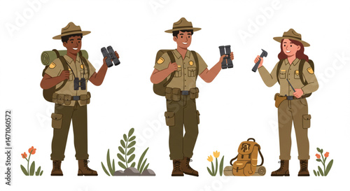National park ranger and conservation for commercial use, flat vector style