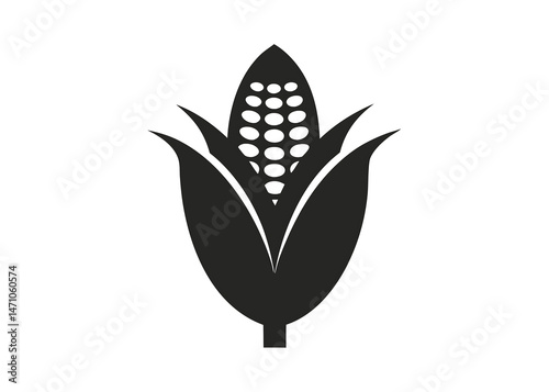 Flat and Minimal sweet corn icon design, black silhouette vector illustration on white
