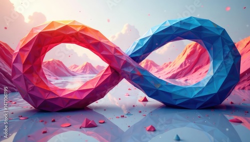 Abstract geometric shapes, infinitely looping , gradient, triangle, repeating