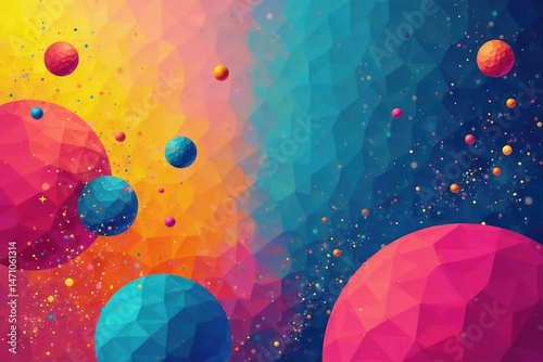 Abstract geometric shapes, vibrant colors, trendy design, art, lines