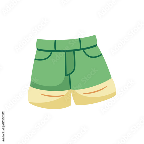 Simple Green Shorts with Yellow Trim Vector Illustration