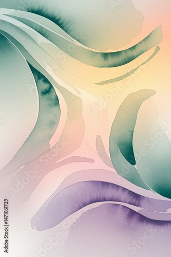 A painting of a wave with a green and purple background