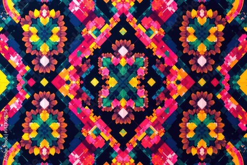 Bold geometric damask, sharp angles and contrasting colors, contrast, sharp